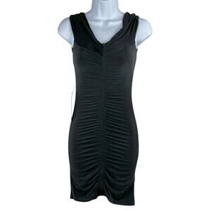 Topshop Sexy Black Ruched Off Shoulder Bodycon Little Black Mini Dress 6 NWT